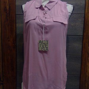 Active USA Sleeveless Top L Pink Rayon Blouse Flowy Soft Lightweight NWT